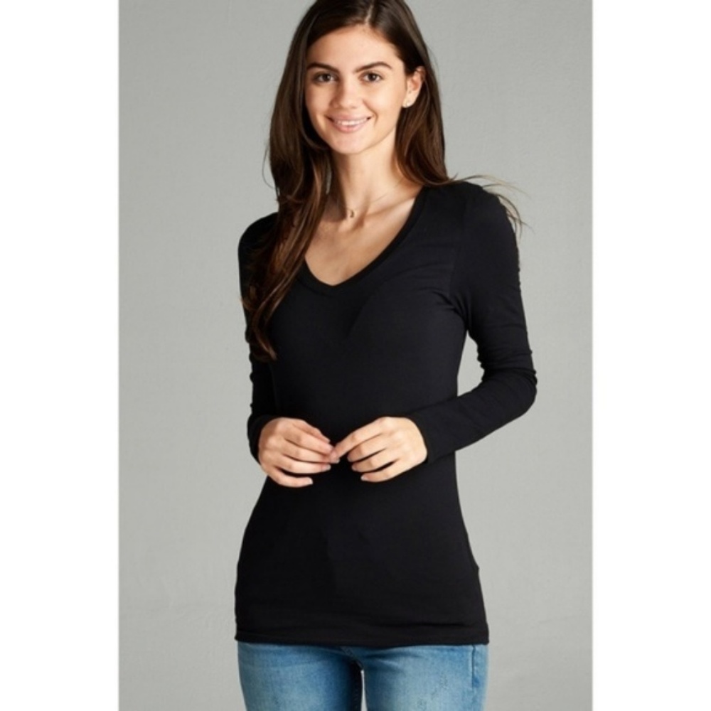 Bundle of Four Basic V-Neck Long Sleeve Tees - Picture 2 of 4